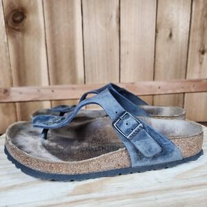 Birkenstock Gizeh Sandals Womens 7 38 EU Blue Leather Thong Cork Footbed Comfort